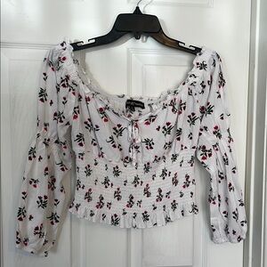 Floral White Smocked Top
